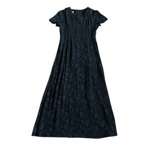 Laura Ashley Black Jacquard Floral Maxi Dress Short Sleeve Retro Vintage Size 6